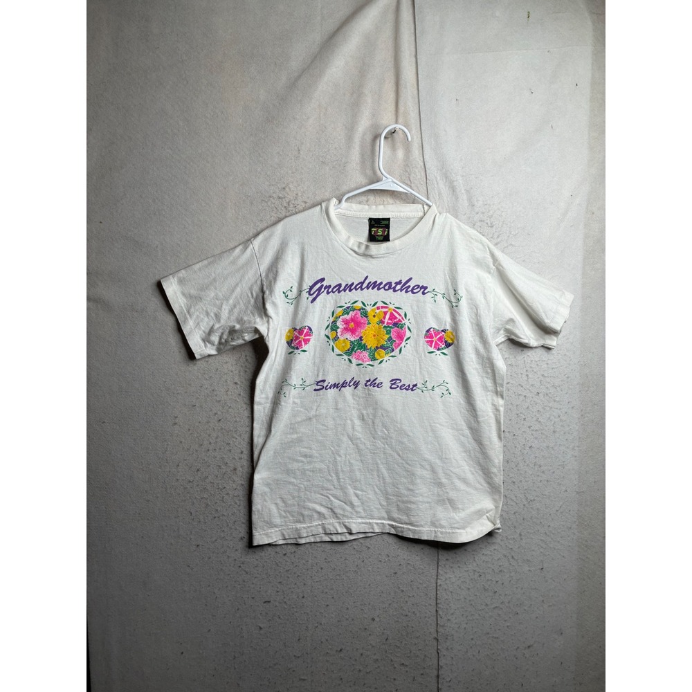 Vintage TSI Grandmother Simply the Best Floral Heart Graphic T-Shirt White L
